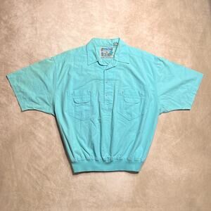 Vintage 80s Blue Dolman Sleeve Shirt Short Sleeve Retro Tropical Vacation Indie